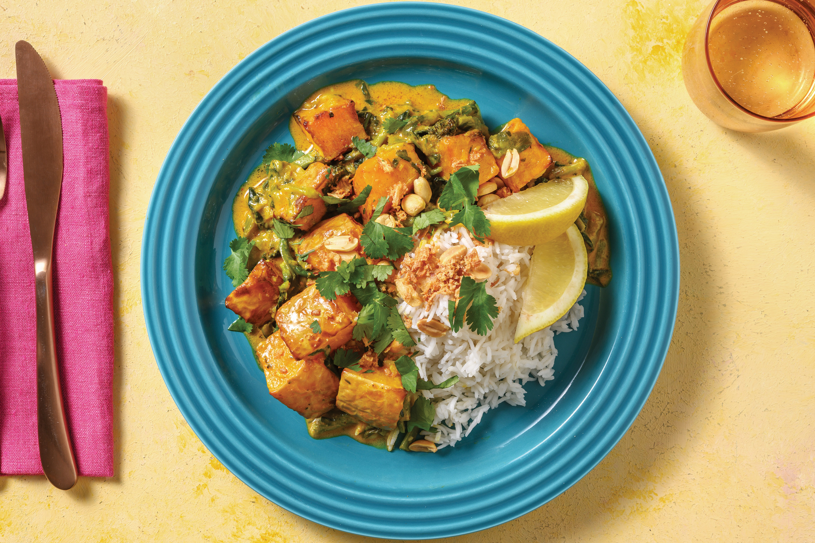 Yellow Thai Pumpkin Curry with Rice & Peanuts