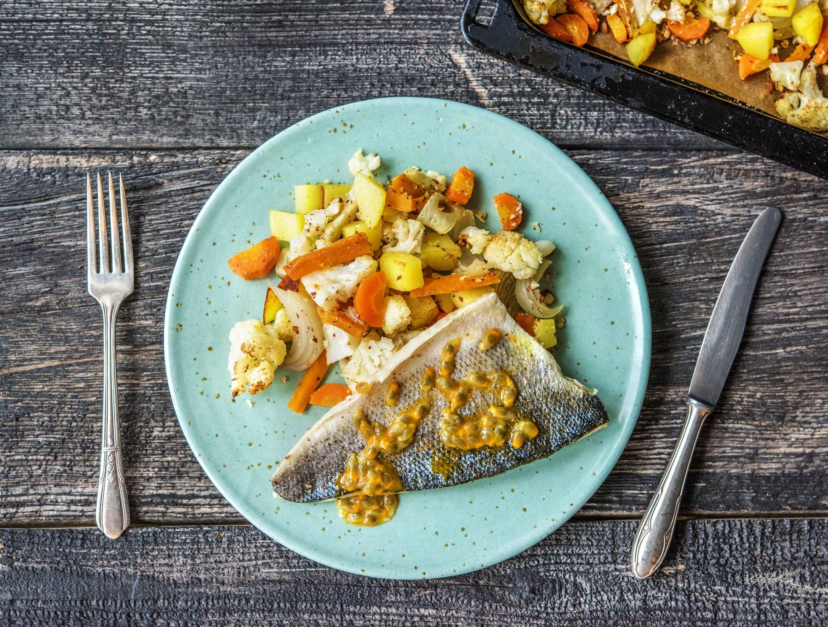 Zeebaarsfilet met passievrucht