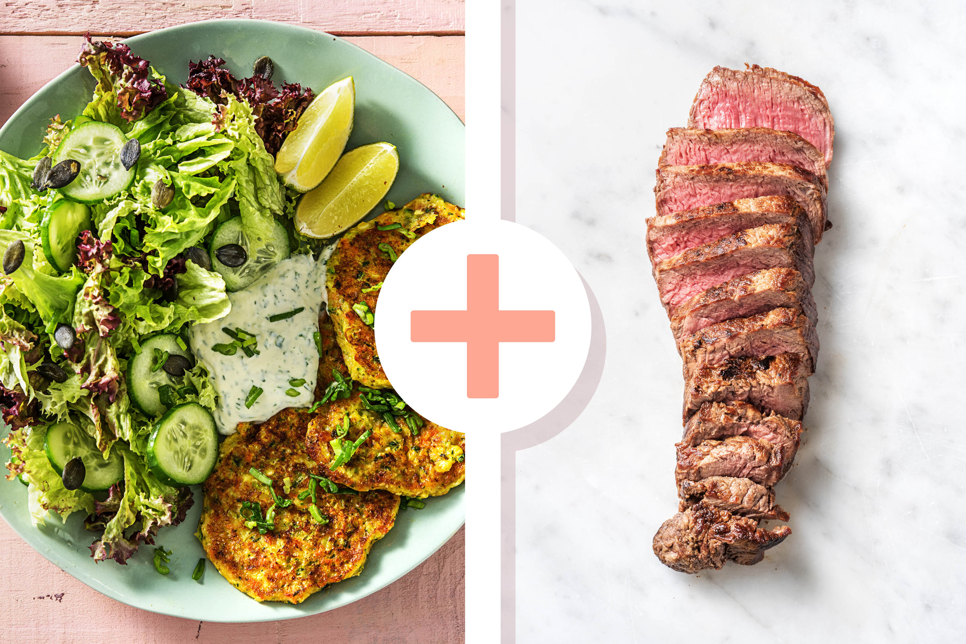 Zucchini-Cheddar-Puffer mit Steakstreifen