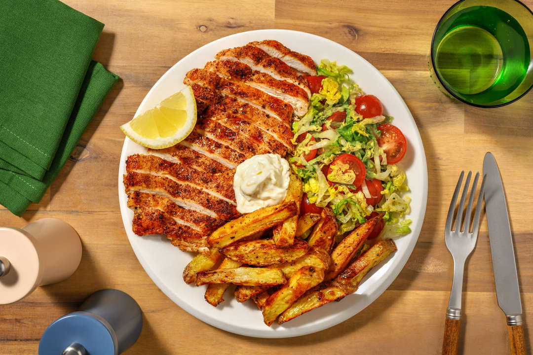 Schnitzel with wedges and salad