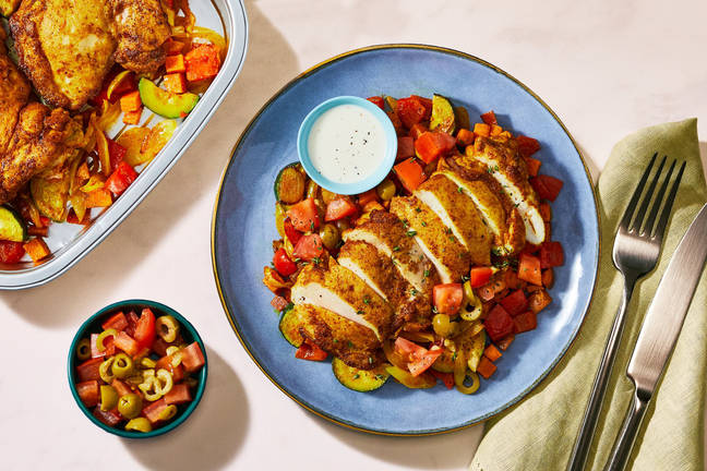 Chicken Shawarma with Sweet Potatoes, Veggies and Garlic Toum
