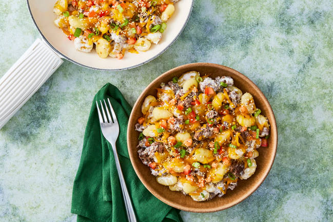 Tout-en-un : Gnocchi crémeux façon hamburger au fromage