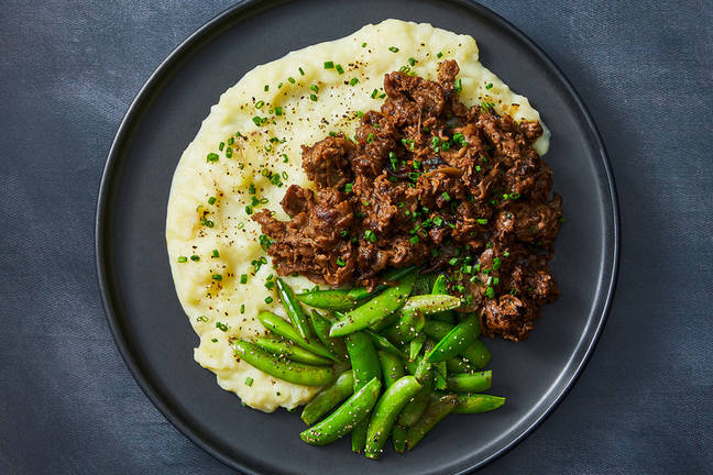 SuperQuick Shaved Beef with Chive Mash and Snap Peas