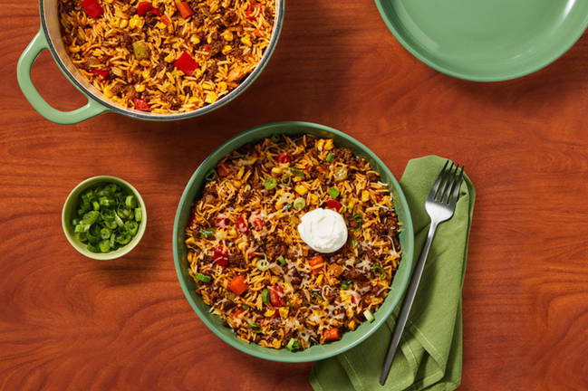 One Pot Cheesy Mexican Beef and Rice 
