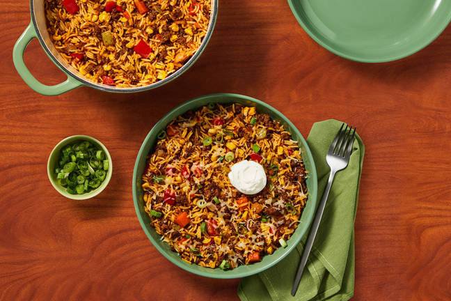 One Pot Cheesy Mexican Beef and Rice
