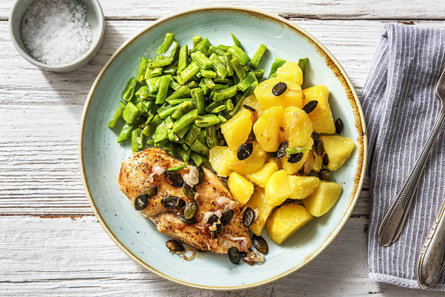 Gebakken kipfilet met knoflooksnijbonen