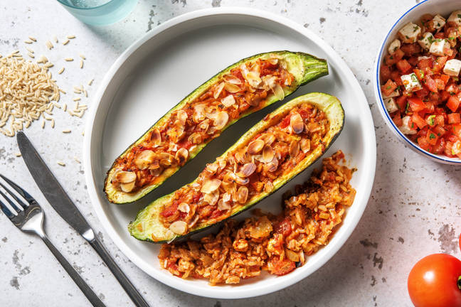 Turks gevulde courgette met zilvervliesrijst