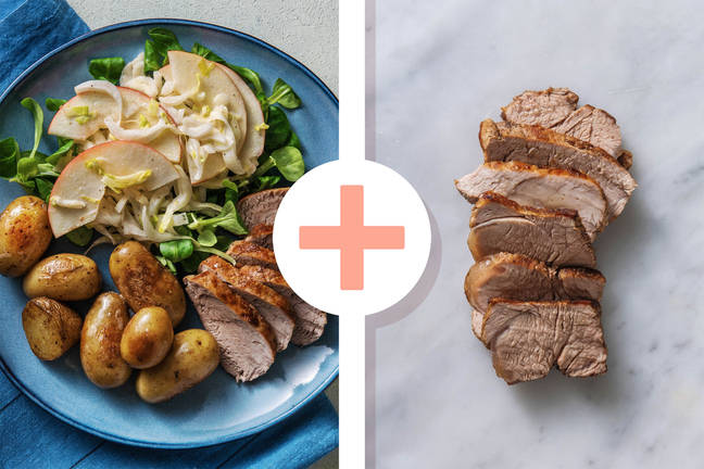 Varkenshaas met witlof-appel salade en krieltjes