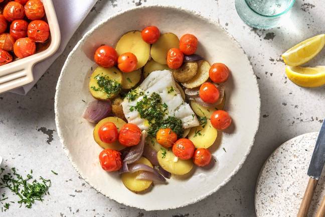 Mediterrane kabeljauw met zelfgemaakte kruidenboter 