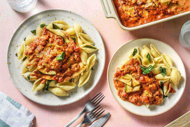 Courgette uit de oven in romige tomatensaus