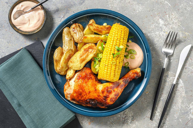BBQ-Hähnchenkeule mit Butter-Maiskolben