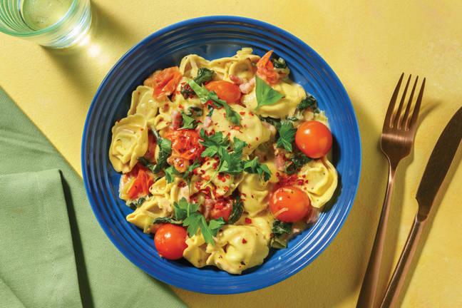 Creamy Bacon & Tortellini Primavera with Parsley