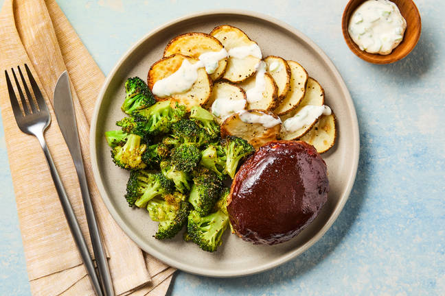 Spicy BBQ Meatloaves with Shingled Potatoes