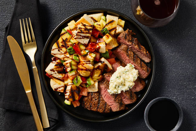Grilled Bourbon Steak with Chive Butter