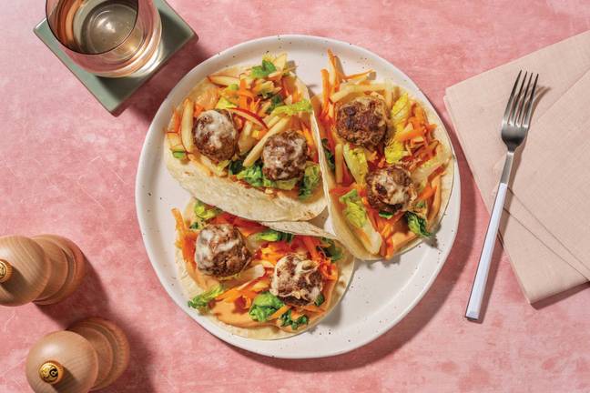 Cheesy Lamb Meatball & Apple Salad Tacos