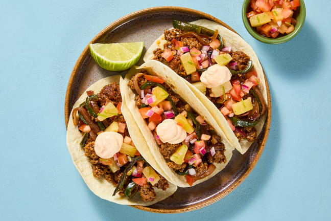 One-Pan Beef & Charred Pepper Tacos