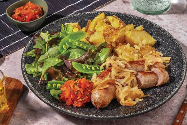 Pork Sausages & Garlic-Crushed Potatoes