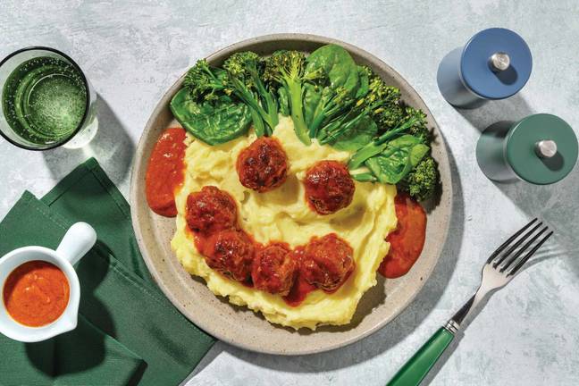 BBQ-Glazed Beef 'Funny Face' Meatballs