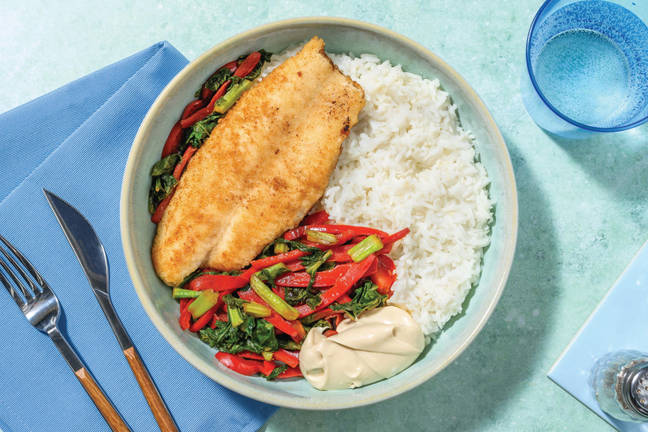 Crumbed Fish & Garlic Rice Bowl