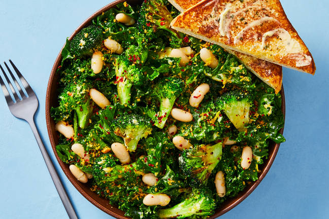Broccoli, White Bean & Kale Caesar Salad