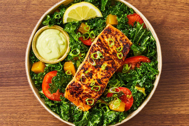 Seared Salmon & Kale Salad with Mango