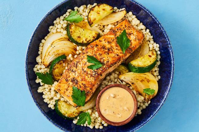 Herby Salmon With Red Pepper Cream Sauce