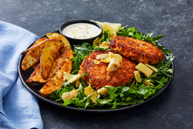 Old Bay Salmon Cakes & Lemony Artichokes
