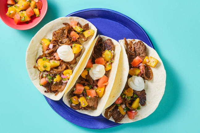One-Pan Steak Tacos with Mango Salsa