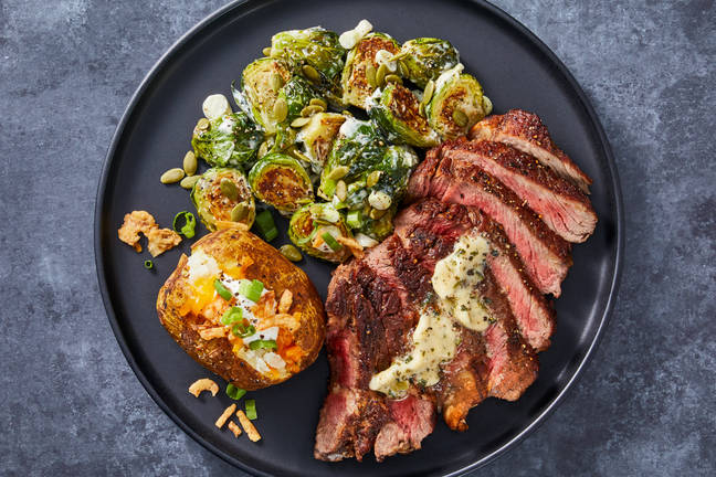 Garlic Herb Rib-Eye & Loaded Baked Potatoes