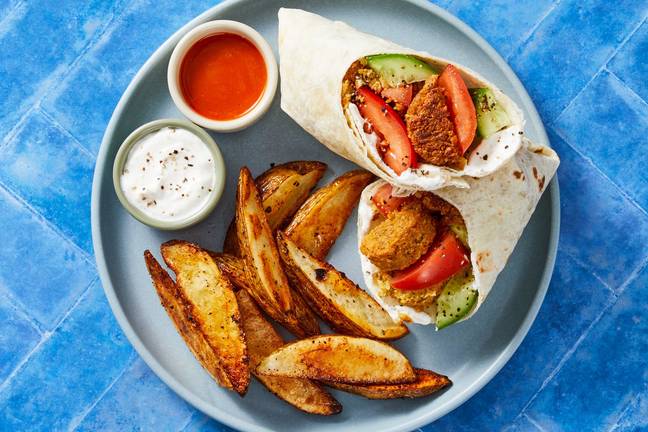 Falafel Wraps with Cucumber Tomato Salad