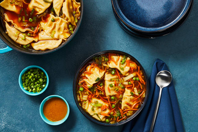 Chicken Gyoza in a Shoyu-Style Broth