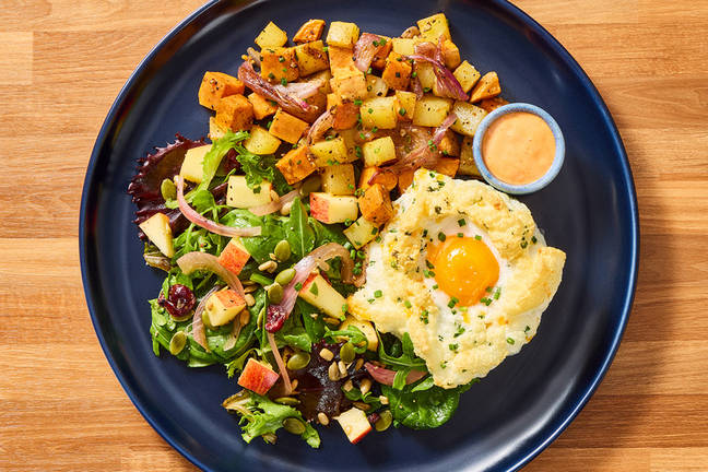 Cheddar-Chive Cloud Eggs with Chipotle Hash 