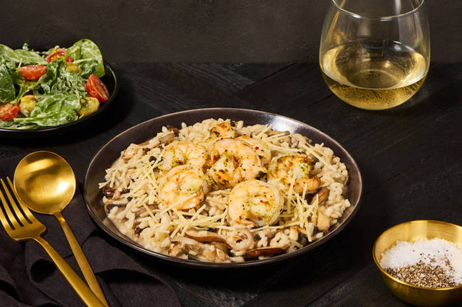 Crevettes géantes citronnées et risotto de champignons