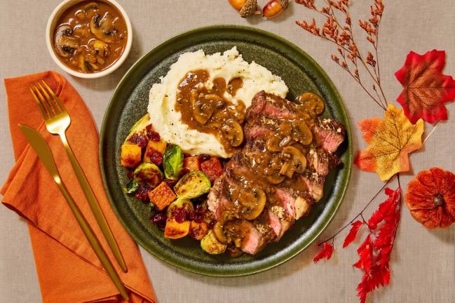 Garlic Ribeye and Mushroom-Thyme Sauce