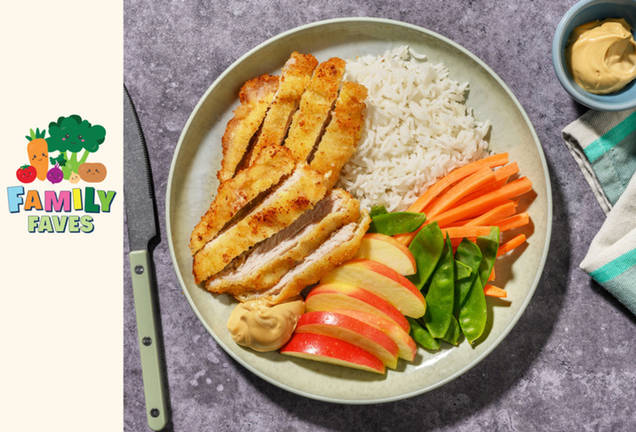 Crumbed Pork Dippers & Mixed Veggie Plate