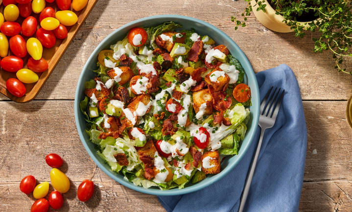 BLT Salad with Avocado, DIY Croutons and Ranch Dressing