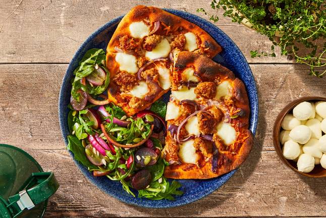 Bocconcini and Sausage Flatbreads with Grape-Balsamic Salad