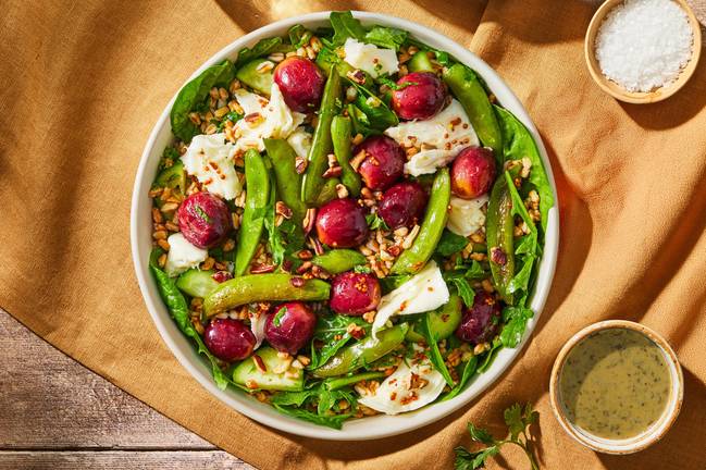 Farro Bowls with Roasted Grapes, Sugar Snap Peas and Pecans