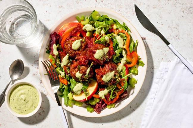Sticky Beef Meatballs & Sweet Garden Salad