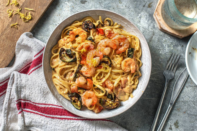 Linguine met garnalen in romige saus
