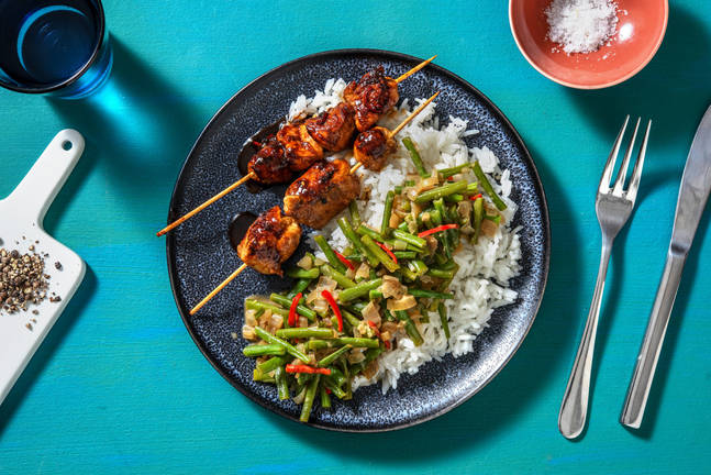 Sticky Turkey Skewers with Coconut Green Beans