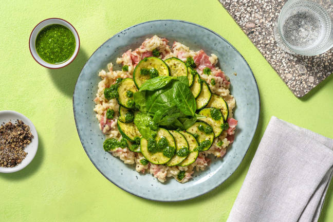 Creamy Lemon Risotto with Spinach Pesto