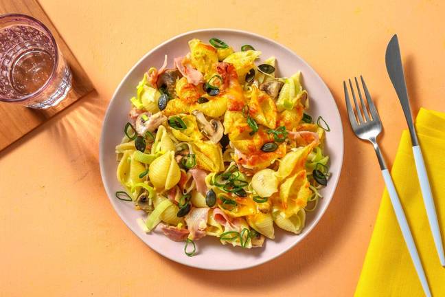 Schinken-Käse-Gratin mit Conchiglie