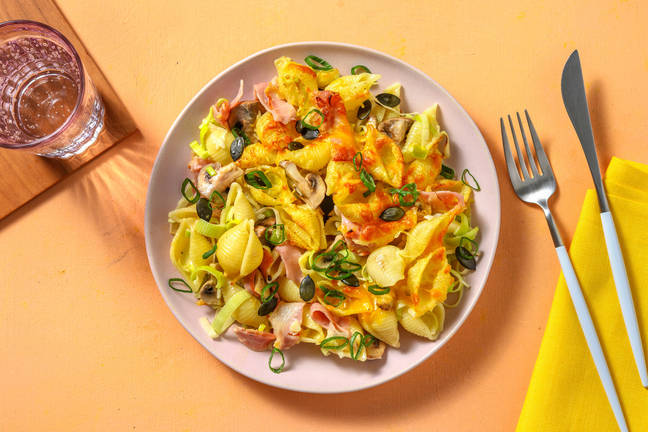 Schinken-Käse-Gratin mit Conchiglie