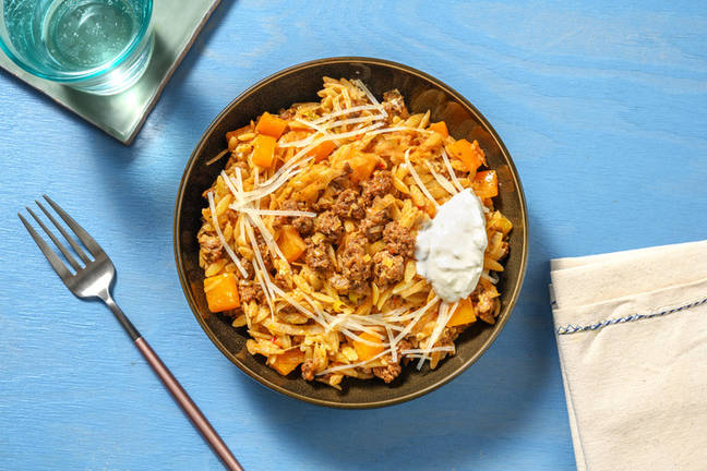 Orzo met rundergehakt en Midden-Oosterse kruiden