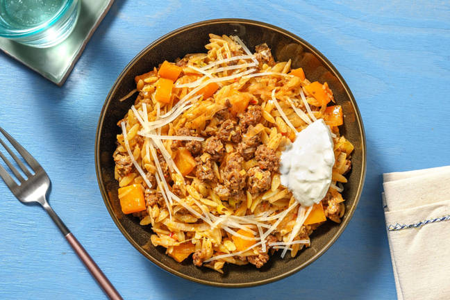 Orzo au bœuf haché et épices du Moyen-Orient