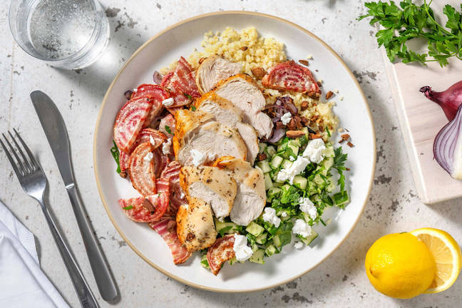 Bowl de boulgour au poulet et betterave chioggia