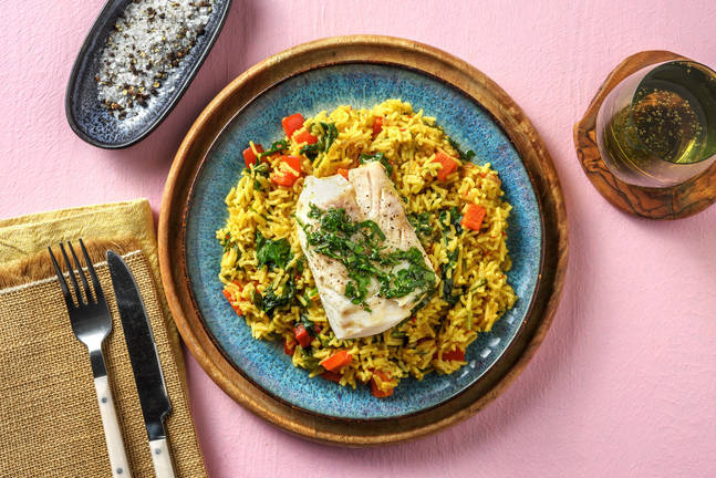 Riz pilaf parfumé & filet de cabillaud vapeur
