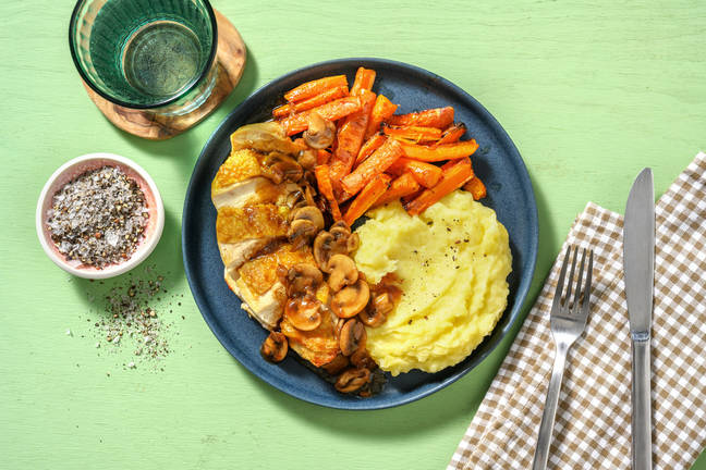 Roasted Chicken in Red Wine Mushroom Sauce