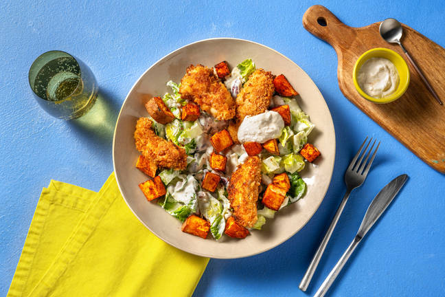 Chicken Bites mit Süßkartoffel-Bohnen-Salat